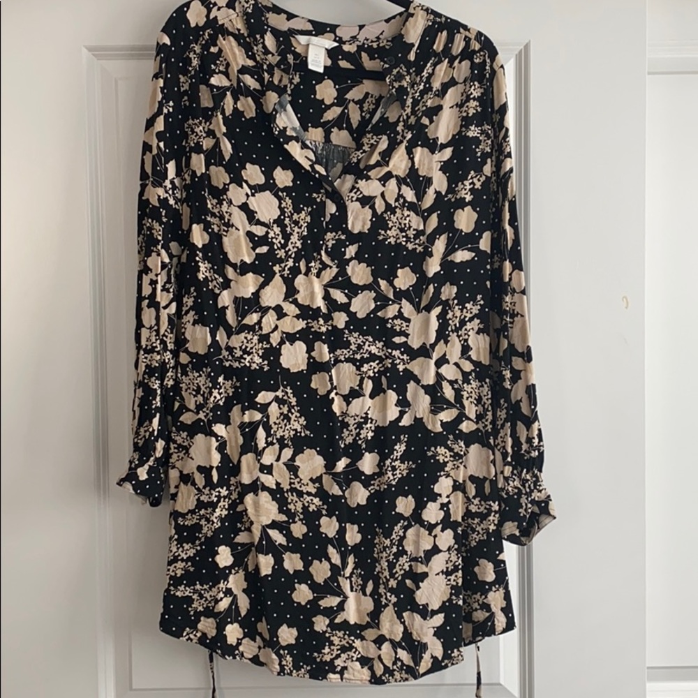 Black and cream floral midi dress